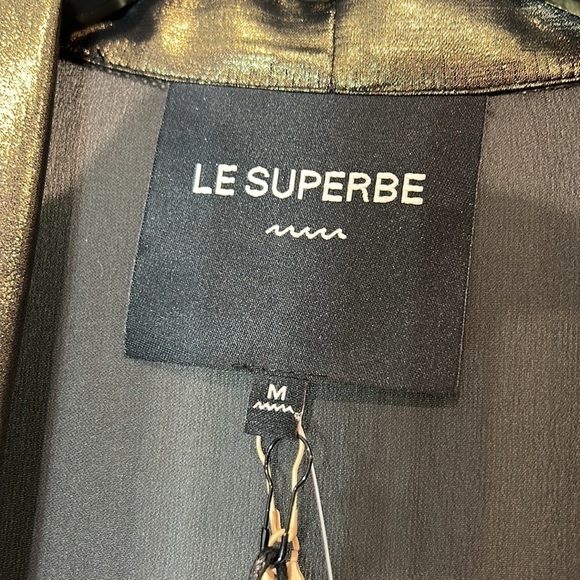 Le Superbe Vintage Gold Pewter Costes Tie Front Blouse medium new with tags med - Picture 4 of 11